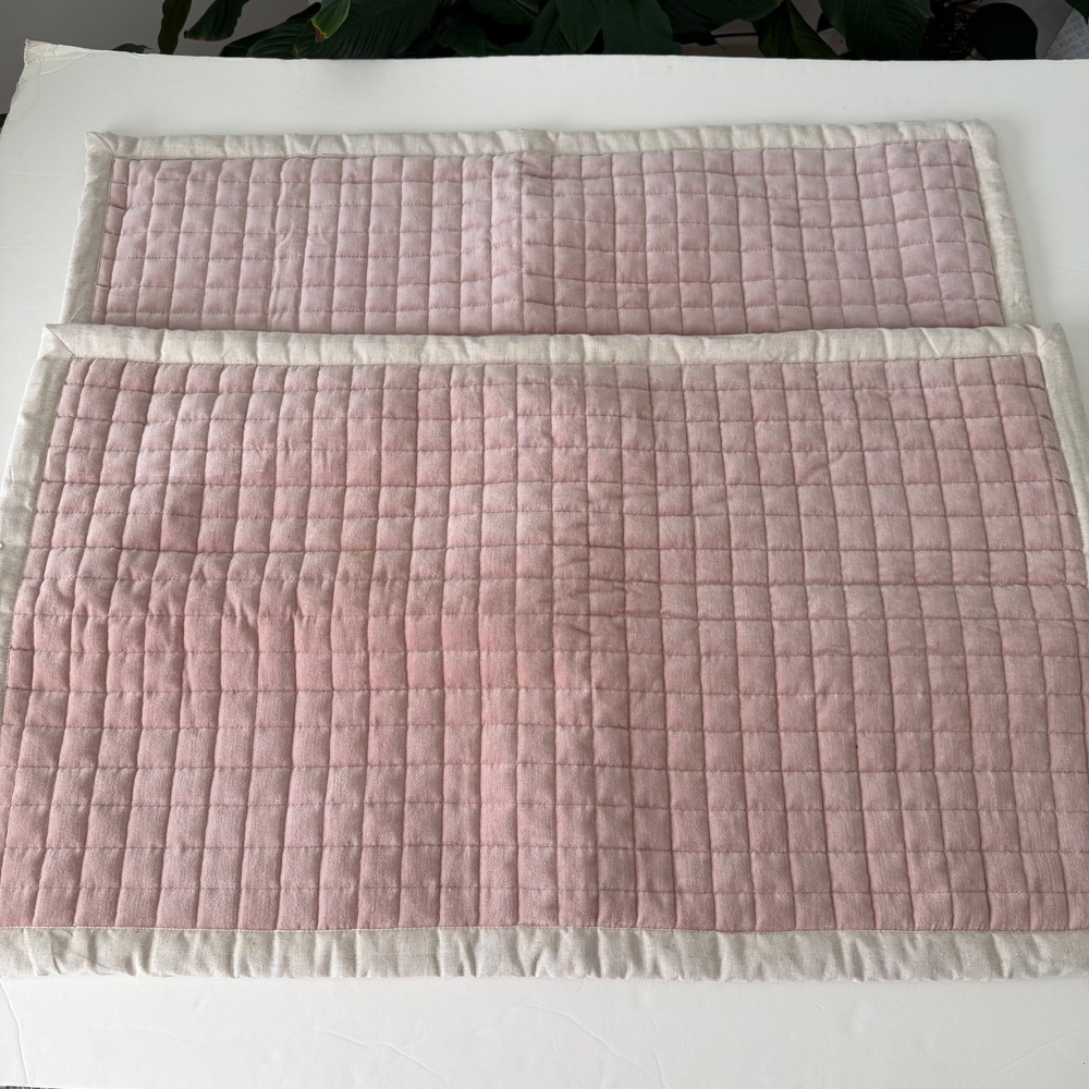 Biltmore Set of 2 Dusty Rose Pink Velvet Quilted King Pillow Shams Cream Trim